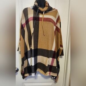 JODIFL Tan and Black Plaid Poncho Size Medium EUC